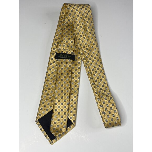 JS Blank Silk Tie Mens Yellow Blue Geometric Business Preppy Necktie - Picture 6 of 10